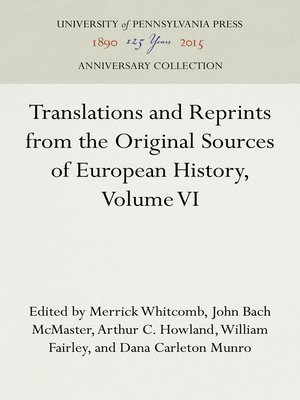 cover image of Translations and Reprints from the Original Sources of European History, Volume VI